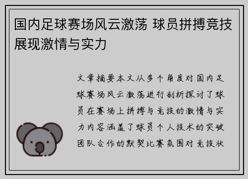 国内足球赛场风云激荡 球员拼搏竞技展现激情与实力
