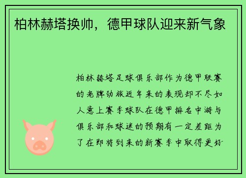 柏林赫塔换帅，德甲球队迎来新气象